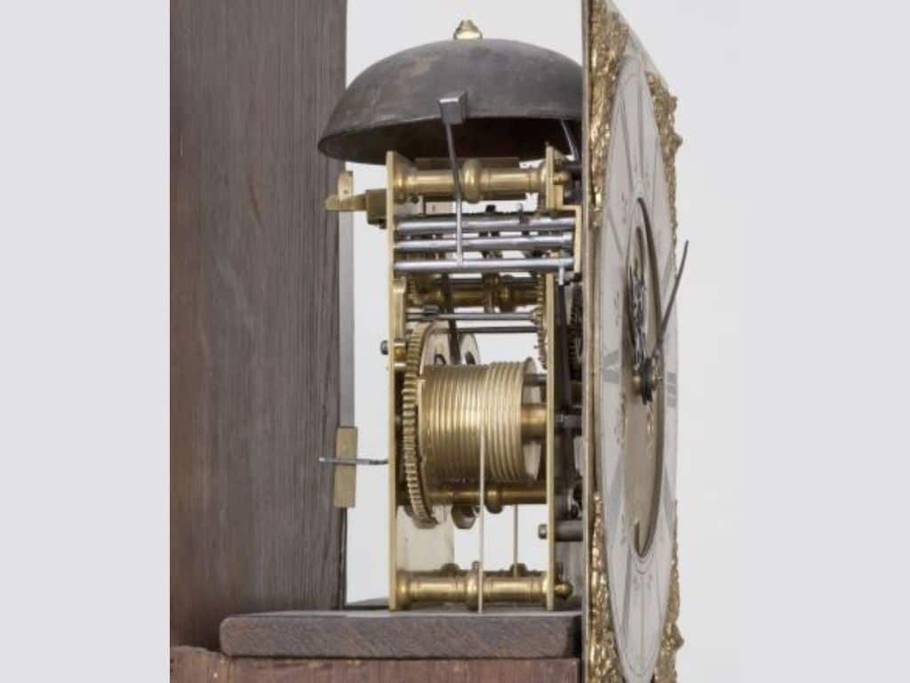 Photo of the internal mechanism of the Daniel Quare clock