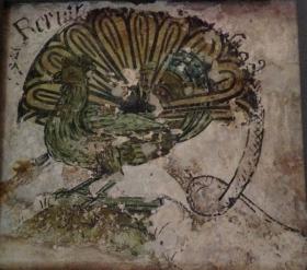 17th century wall art in Wesley’s former rooms - figure of a bird, likely to be a cockerel