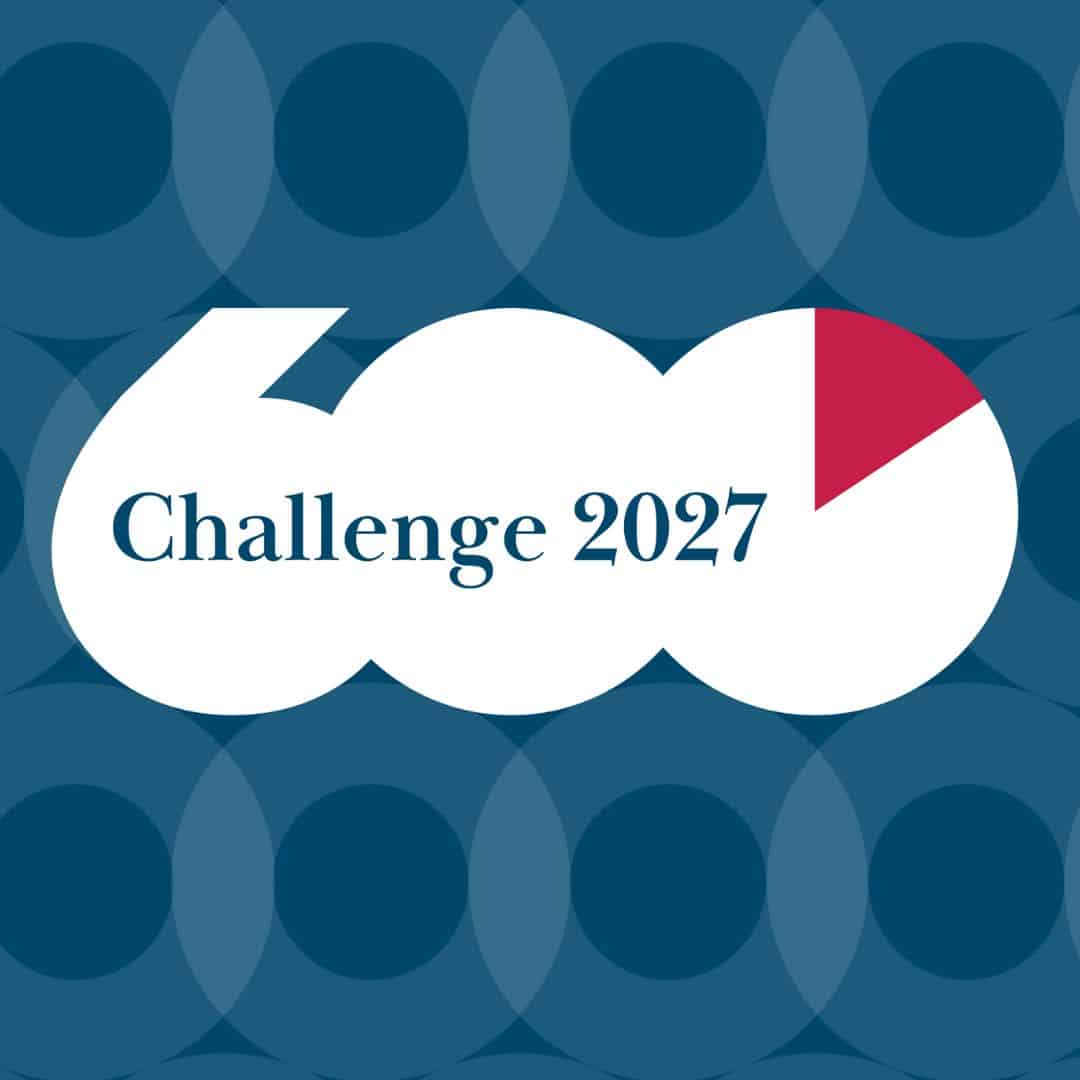 Challenge 2027 graphic with the words ‘Challenge 2027’ in a white speech-bubble shape on a blue patterned background, with a small red triangular accent.