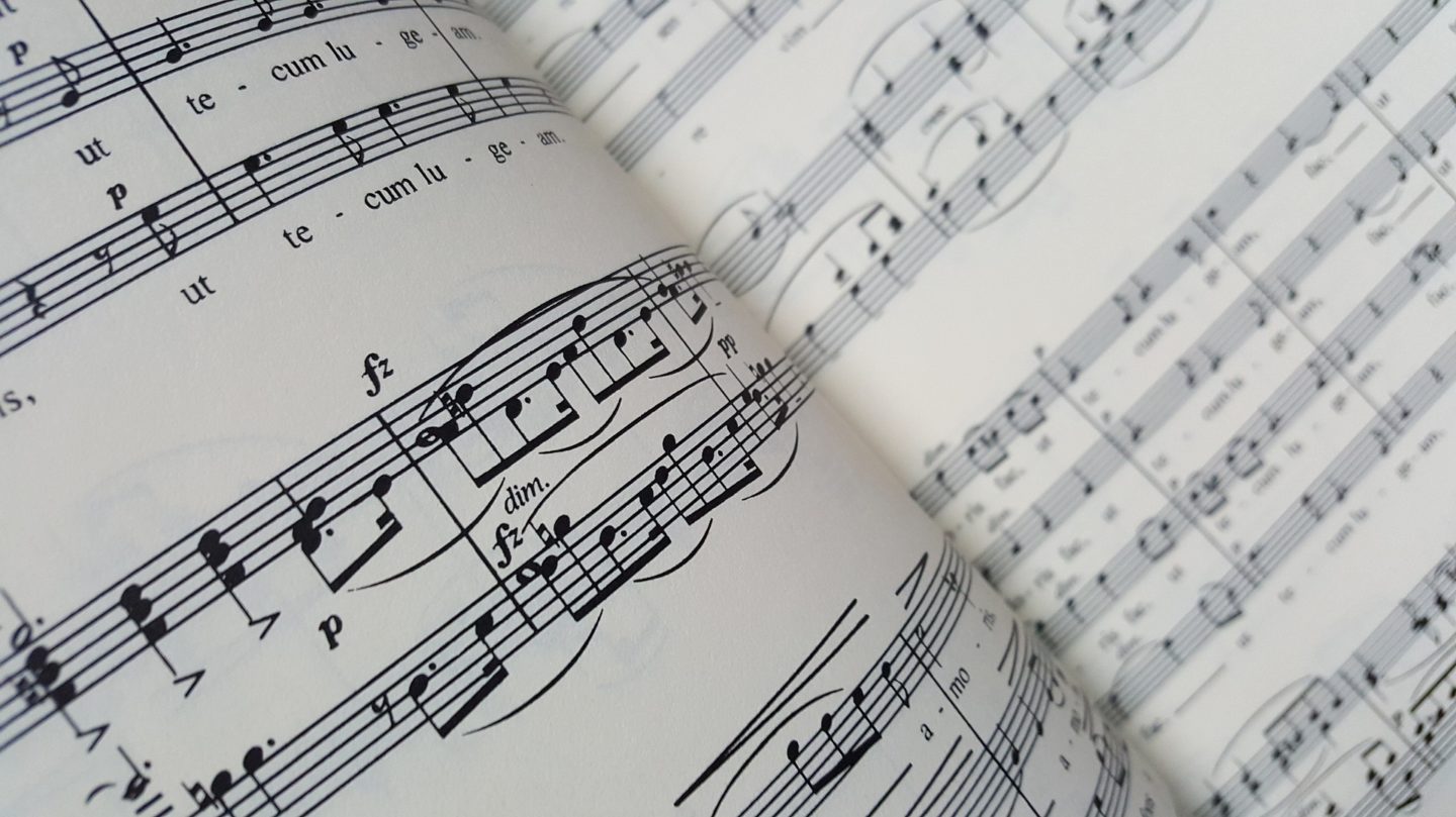 An open book of sheet music