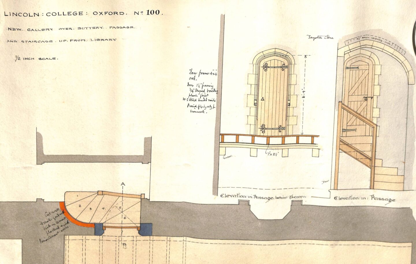 Drawings of plans for a door and staircase