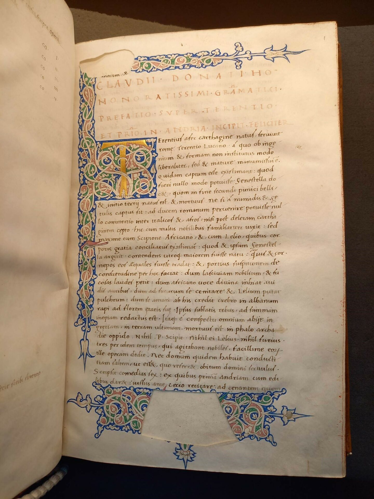 Slightly damaged page of an illuminated manuscript