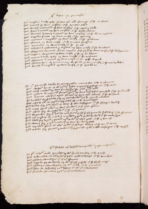 Old page with lists of books and manuscripts