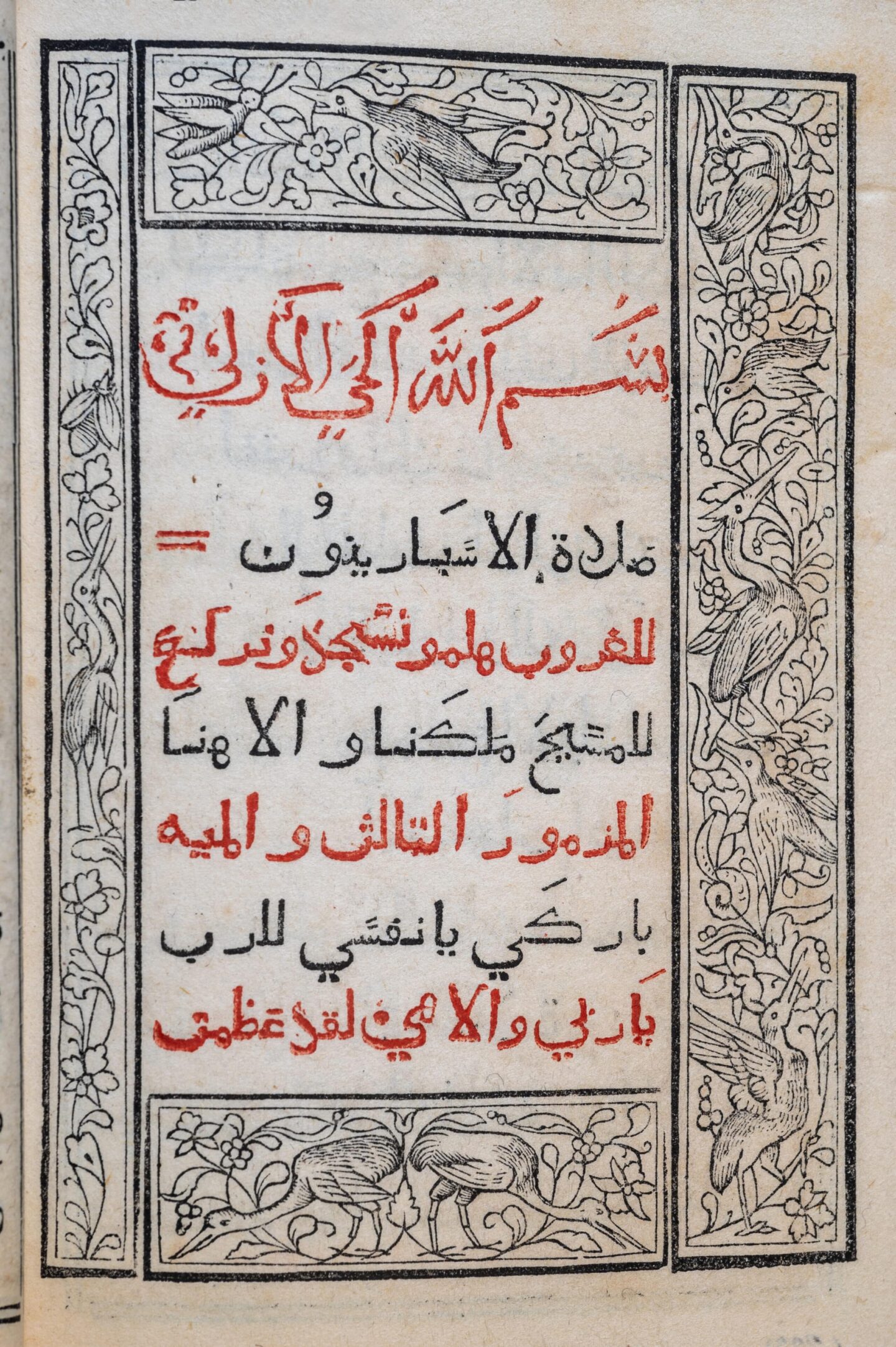 Page of a printed book with Arabic text in black and red