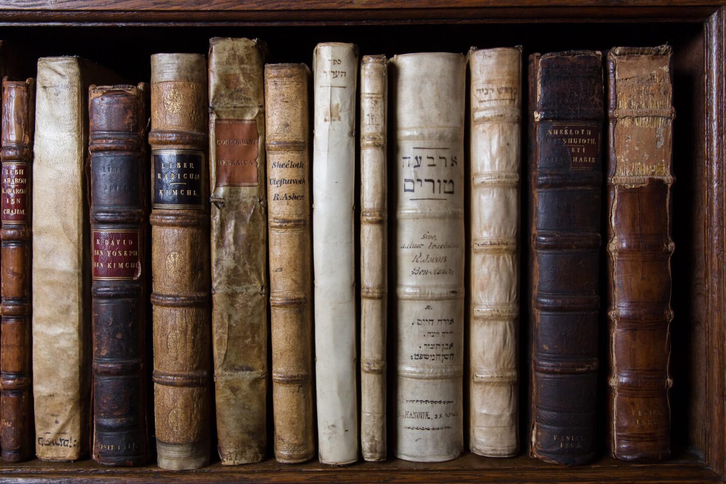 Shelf of old Hebrew books