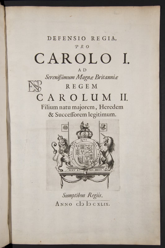 Title page of a book 'Defensio Regia pro Carolo I...'